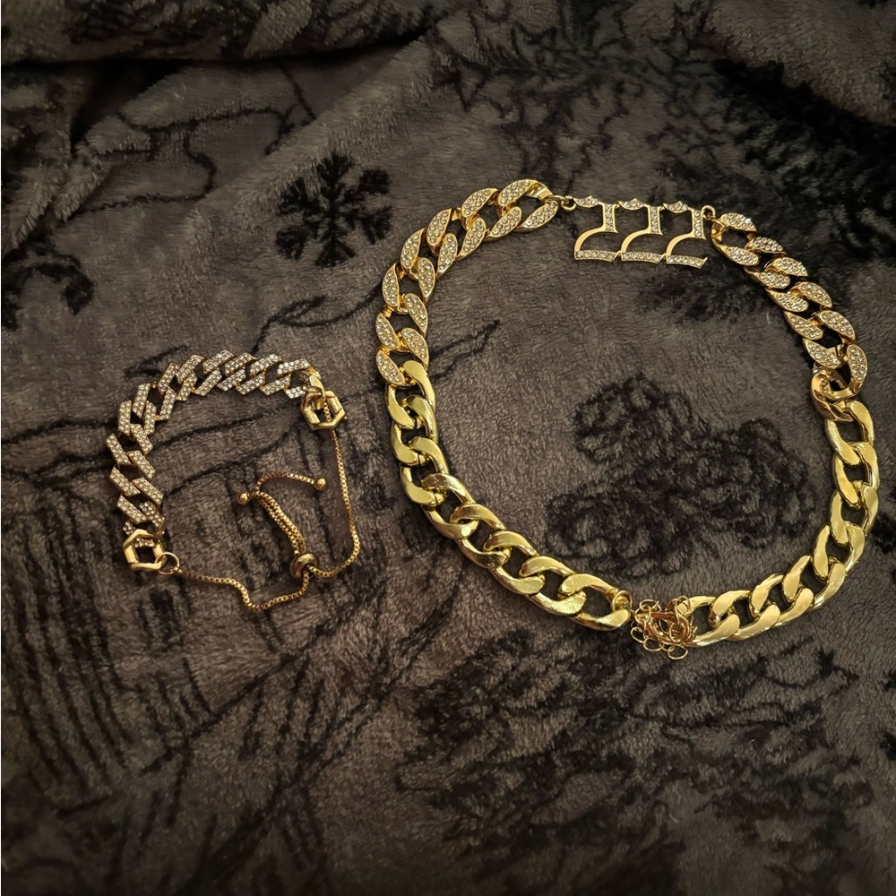 Gold Chain Necklace with Rhinestone Accents
